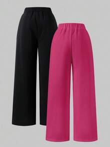 2pcs/Pack For Tween Girls, Wide Leg Sweatpants, Casual Basic Fashion, Suitable For All Seasons - Multicolor - View 3