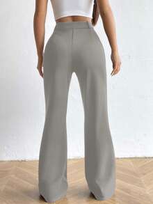 SHEIN Unity Pantalones elegantes de unicolor con pierna acampanada y ajustados para uso diario - Gris Claro - Ver 2