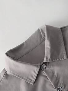 Vacaura 2pcs/Set Older Kids' Casual Gentleman Single-Breasted Grey Long Sleeve Shirt Paired With Elastic Waist Slant Pocket Casual Pants, Spring/Autumn