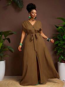 Veslaya 秋冬新品，女士秋冬服装，万圣节，复活节，西部风，海滩风，波西米亚风，节日，嘉年华，复古风，乡村音乐风，女士休闲装，大码开衩长裙，棕色长裙，卡其色连衣裙，棕色长裙，大地色系连衣裙 - 摩卡棕 - 查看 7