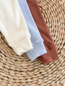 SHEIN 6pcs/Set Toddler Boys' Solid Color Crew Neck Bear Embroidery Long Sleeve Top And Pants Casual Sleepwear Set, Snug Fit, Brown, Blue, Beige Baby Nutrual Color Clothes Baby Bear Clothes Neutral Baby Clothes Unisex