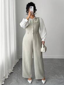 SHEIN Elenzya Large-Sized Woven Commuter Style Autumn Jumpsuits - Apricot - View 5