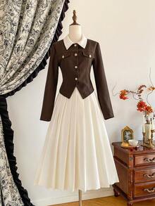 Vintamour Áo thun cocktail dự tiệc nhung dài tay cổ điển thanh lịch cho nữ Quần áo mùa thu cho nữ Trang phục Halloween Quần áo mùa đông Quần áo Giáng sinh mùa thu cho nữ Quần áo Halloween cho nữ Quần áo Giáng sinh cho nữ Trang phục Lễ Tạ ơn cho nữ Váy dự tiệc cưới Váy thanh lịch cho nữ Áo nâu - màu nâu - Xem 1