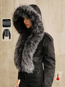 Anewsta Women's Casual Fashion Street Patchwork Faux Fur Hooded Cropped Jacket, Autumn/Winter - Black - View 3