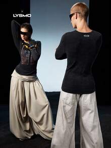 NEON BLANC Men's Street Fashion Knitted Crew Neck Letter Graphic Long Sleeve T-Shirt, Fall, Couple Things