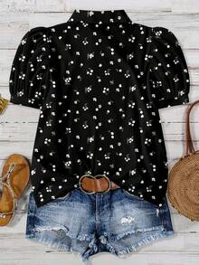 EMERY ROSE Collared Puff Sleeve Long Blouse For Women Featuring Woven Fabric And Multicolor Design Ditsy Floral Top Floral Blouse Women Puff Sleeve Blouse,Teacher Shirts Chic Blouses For Women - Multicolor - View 3