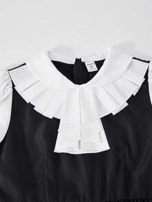 SHEIN Explorewe Váy cổ xếp lớp Colorblock dành cho bé gái tuổi teen - Đen và trắng - Xem 5