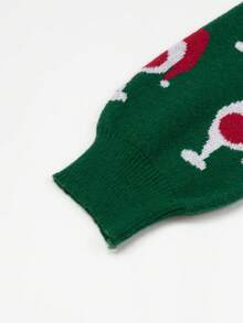 EMERY ROSE Christmas Holiday Wine Glass Print Green Casual Party Sweater Top - Green - View 6