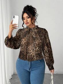 Elenzga Camicia plissettata asimmetrica con stampa leopardata per taglie forti, elegante per pendolarismo, raduni, adatta per il ritorno a scuola, laurea, San Valentino, festival musicali, festa della mamma, Ognissanti, Ringraziamento, Pasqua, festa nazionale, ballo di fine anno, appuntamenti, stagione di matrimoni, gite all'aperto