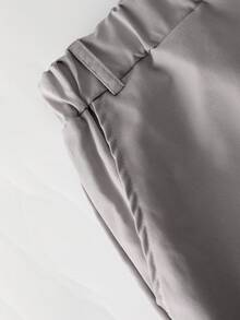 Vacaura 2pcs/Set Older Kids' Casual Gentleman Single-Breasted Grey Long Sleeve Shirt Paired With Elastic Waist Slant Pocket Casual Pants, Spring/Autumn