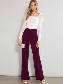 Amorya Women's Casual/Office High Waist Flare Leg Solid Color Pants