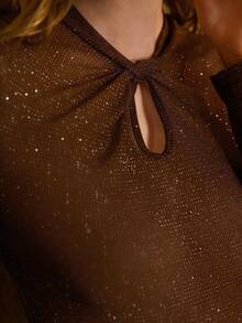 MOTF PREMIUM 女式扭结亮面打底衫，秋冬 - 摩卡棕 - 查看 6