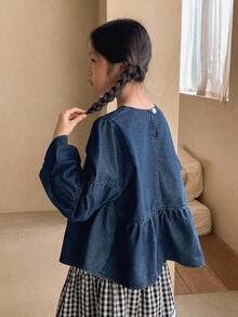 DAZY Girls Denim Round Neck Blouse