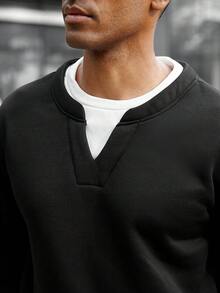 Manfinity Homme Men's Casual Everyday Commute 2 In 1 Sweatshirt And Drawstring Waist Seam Front Sweatpants Set, Spring/Autumn - Black - View 5