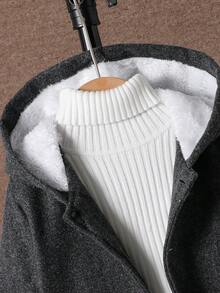 Genkimix Kids 男童休闲连帽中长款羊毛混纺外套，深灰色夹克适合日常穿着、户外活动、通勤、上学、春秋、冬季、短途旅行、度假、旅行、休闲