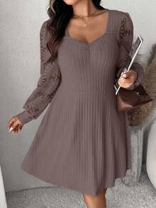SHEIN Frenchy Váy dài tay tối giản màu trơn cỡ lớn dành cho nữ - Cà phê nâu - Xem 6