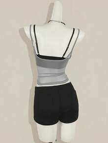 SHEIN ICON 女式红色透明吊带背心，搭配黑色蕾丝细肩带文胸，两件套 - 彩色 - 查看 8