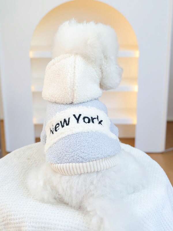 PETSIN 1pc Pet Cat Dog Universal Clothing, Autumn And Winter Embroidered New York Letters Casual Warm Jacket Hoodie