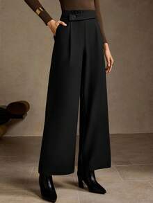 MOTF PREMIUM 压褶纽扣裤 - 黑色 - 查看 7