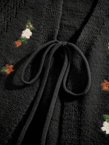 Sweetra Áo khoác cardigan len dệt kim cổ chữ V thêu nơ thời trang thu đông màu kaki dễ thương - màu đen - Xem 3