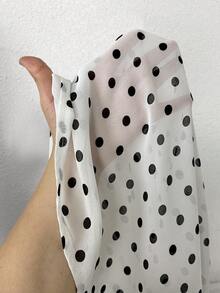 Elenzga 大码圆点印花立领复古休闲长袖衬衫 - 白色 - 查看 5