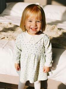 1 Nuovo Vestito da Bambina Alla Moda, Semplice e Dolce, con Motivo Floreale, Colletto in Pizzo, Manica Lunga, Adatto per Primavera e Autunno, Uso Quotidiano, all'aperto, Regalo, Vestito da Bambina, Vestito per Bimba, Vestito per Neonata - Multicolore - Visualizzare 3