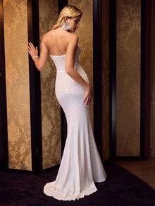 MOTF Soiréza Váy dạ hội đính ngọc trai giả sang trọng quyến rũ dành cho nữ - trắng - Xem 4