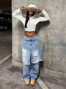 StreetHx 女式街头风连帽毛领修身长袖夹克，秋季 - 白色 - 查看 5