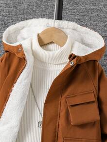 SHEIN Jungen Einfarbige Kapuzenjacke, eine bequeme Oberbekleidung, die sich für Kleine Jungen im Alter von 4-7 Jahren zum Tragen im Herbst, Frühling und Winter eignet, thermisch gefüttert