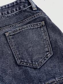 ROMWE Grunge Punk 口袋褶皺搭扣牛仔裙