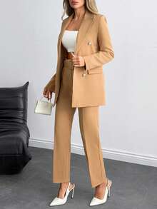 EURMUSE 女性雙排扣西裝外套和九分褲套裝