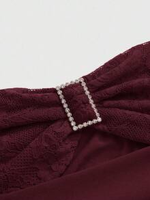 ROMWE J-Fashion Y2K Retro Ruched Waist Plunging Neck 2 In 1 Women Tank Top - Burgundy - View 3