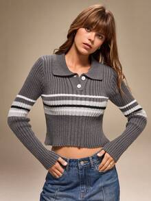 Hanevo Suéter de punto de ajuste ceñido casual para mujer, minimalista y versátil, para otoño/invierno