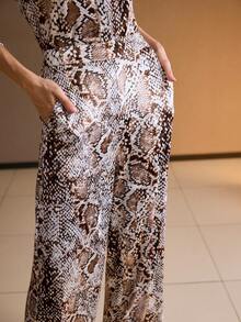 MOTF PREMIUM WOMEN'S SNAKE SKIN PRINT STRAIGHT LEG PANTS, AUTUMN/WINTER - Coffee Brown - View 6