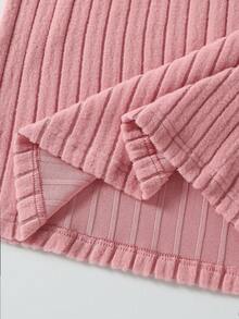 Sparklyn 3 件套青少年女孩休闲纯色圆领长袖拉绒罗纹针织 T 恤，秋季