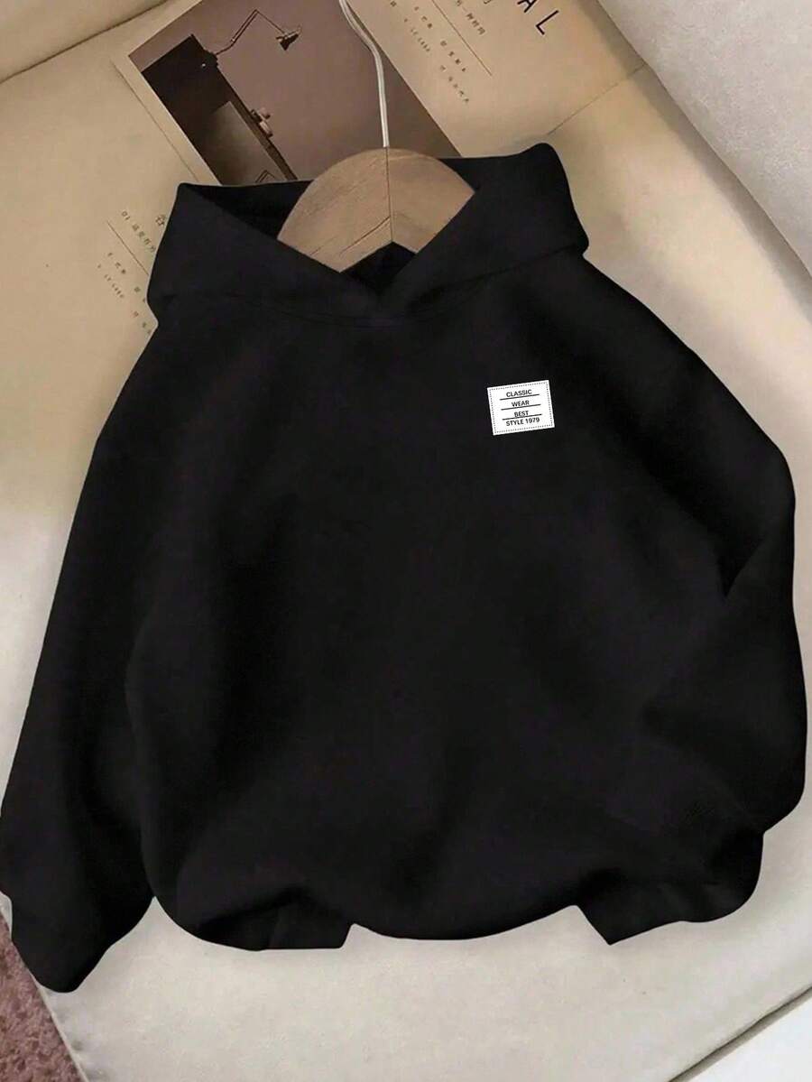 适合青少年女孩的秋季休闲卫衣，时尚创意数字字母印花，舒适百搭的套头衫，适合秋冬季节穿着，宽松黑色卫衣，Y2K风格黑色卫衣，黑色卫衣 - 黑色 - 查看 1