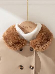 Souflis Souflis Baby Girl 6 Months-3 Years 1pc Fall Elegant Daily Style Button Coat Outing, Long Sleeves Peter Pan Collar Fleece Trench Coat