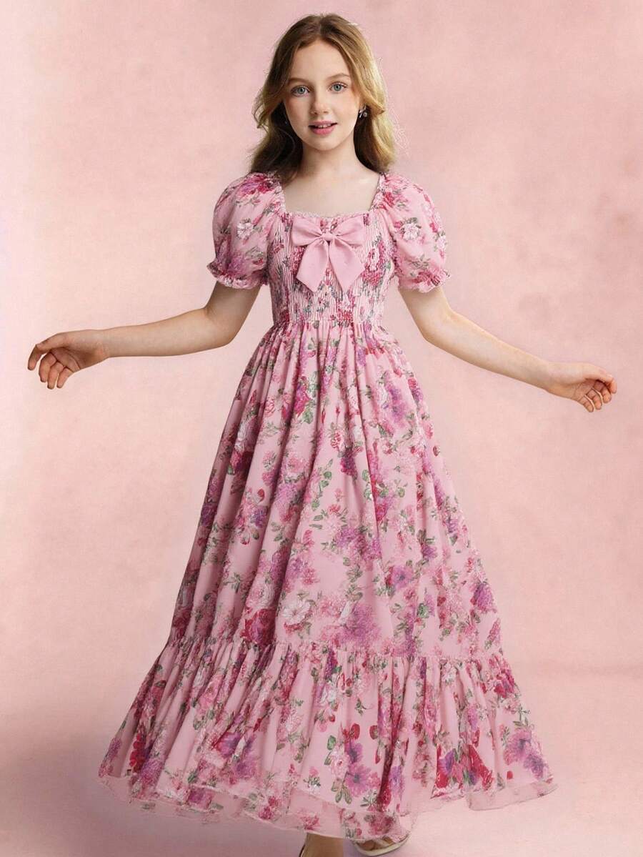 Sparklyn Floral All Over Print Sleeveless Dress For Teenage Girls - Pink - View 1