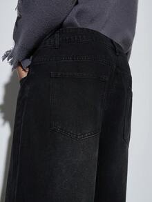 Modcrash 1pc Loose Fit Casual Baggy Boyfriend-Style Jeans, Versatile Couple Style Spring To Summer , Retro American, Unisex, Relaxed Fit Summer Outfits – Suitable For Everyday Wear And Summer Holiday Outfits. - Black - View 3