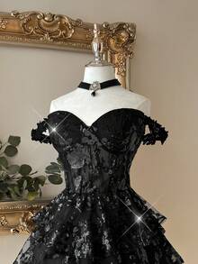 Lovelzi Elegant Luxurious Green Sequin Embroidered Patchwork Satin Bustier Waist See-Through Multi-Tiered Ruffle Hem Formal Gown