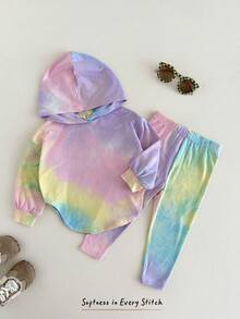 Cozy Pixies 2件套女婴扎染针织柔软连帽卫衣和松紧腰裤套装 - 彩色 - 查看 7