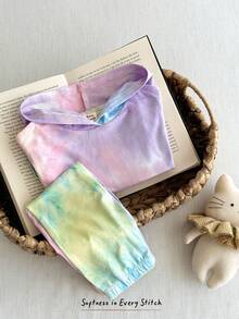 Cozy Pixies 2件套女婴扎染针织柔软连帽卫衣和松紧腰裤套装 - 彩色 - 查看 3