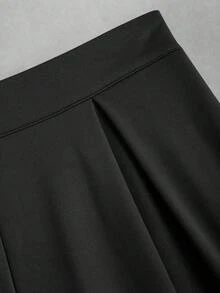 Sweetra 秋季女士简约长袖衬衫和直筒裤两件套办公室套装 - 黑色 - 查看 6