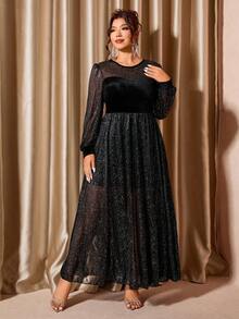 Cravure Vestido elegante y de moda con brillo para mujer de talla grande - Negro - Ver 3