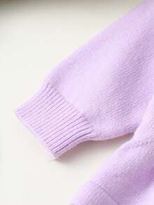 SHEIN Vintaside Kids 2pcs/Set Baby Girls Solid Color Crew Neck Knitted Sweater And Flared Pants Co-Ord Set, Fashionable And Versatile, Suitable For Autumn/Winter, Daily Wear, Outings And School Lilac Blue Toddler Outfit Light Purple Outfits For Babies Lilac Purple Tops For Babies Baby Clothes Purple Knit Two Piece Toddler