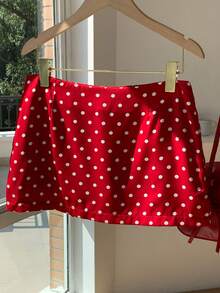 Comfortcana Váy đỏ chấm bi thời trang mùa đông 2025 mới đến, phong cách tối giản, thời trang dành cho nữ, thường ngày, đa năng, mùa hè, dễ thương, sang trọng, ấm cúng cho tiệc tùng mùa thu và mùa đông, kỳ nghỉ lễ tốt nghiệp - Đỏ - Xem 5