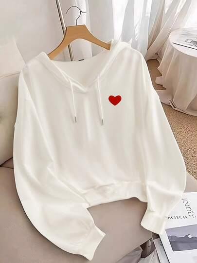 SHEIN Tall CURVE 大码女式休闲百搭心形印花卫衣