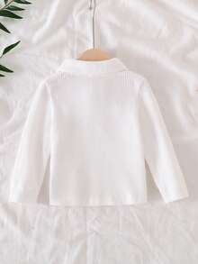 SHEIN Playful Pals Baby Boy Solid Color Polo Collar Long Sleeve Casual Top - Multicolor - View 2