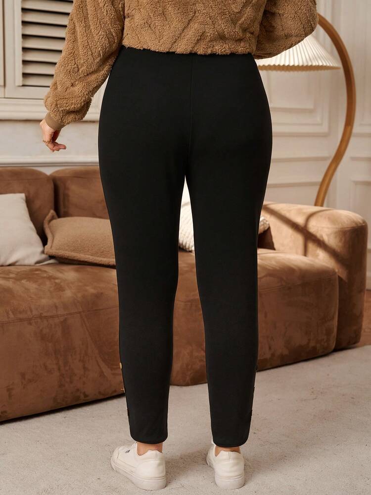 Plus Size Casual Versatile Slim Fit Fleece Pants, Suitable For  Black Pants  Stylish Clothing Collection Elegant Party Clothes For New Year  Clothes For Women   Curve Plus Plus Size Pants Joggers Plus Size,Spring/Summer/Vacation