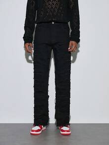 Modcrash Jeans ajustados con parches elásticos, estilo de gato con bigotes, desgastados, con vuelo, estilo emo para primavera a verano - Negro - Ver 6